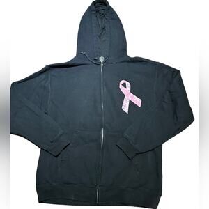 Pink Ribbon Black Full Zip Hoodie Adult Large from Beimar
